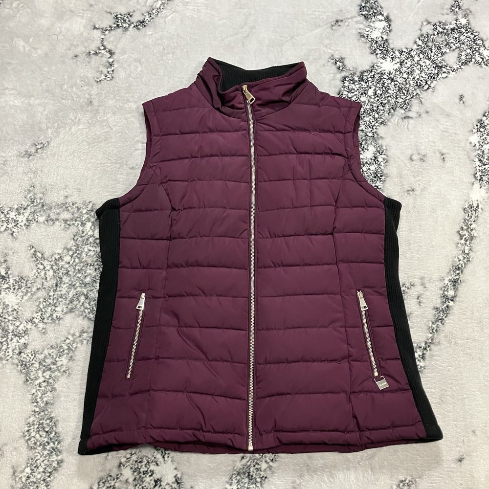 Calvin Klein Puffer Vest Womens Size XL Burgundy Quilted Zip Front Lightweight